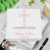 Personalised Communion Ornate Pink Cross Design Photo Album