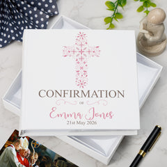 Personalised Confirmation Ornate Pink Cross Design Photo Album