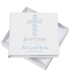 Personalised Baptism Blue Ornate Cross Design Photo Album