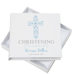 Personalised Christening Blue Ornate Cross Design Photo Album