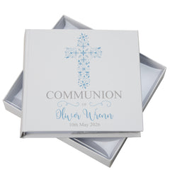 Personalised Communion Blue Ornate Cross Design Photo Album