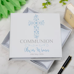 Personalised Communion Blue Ornate Cross Design Photo Album
