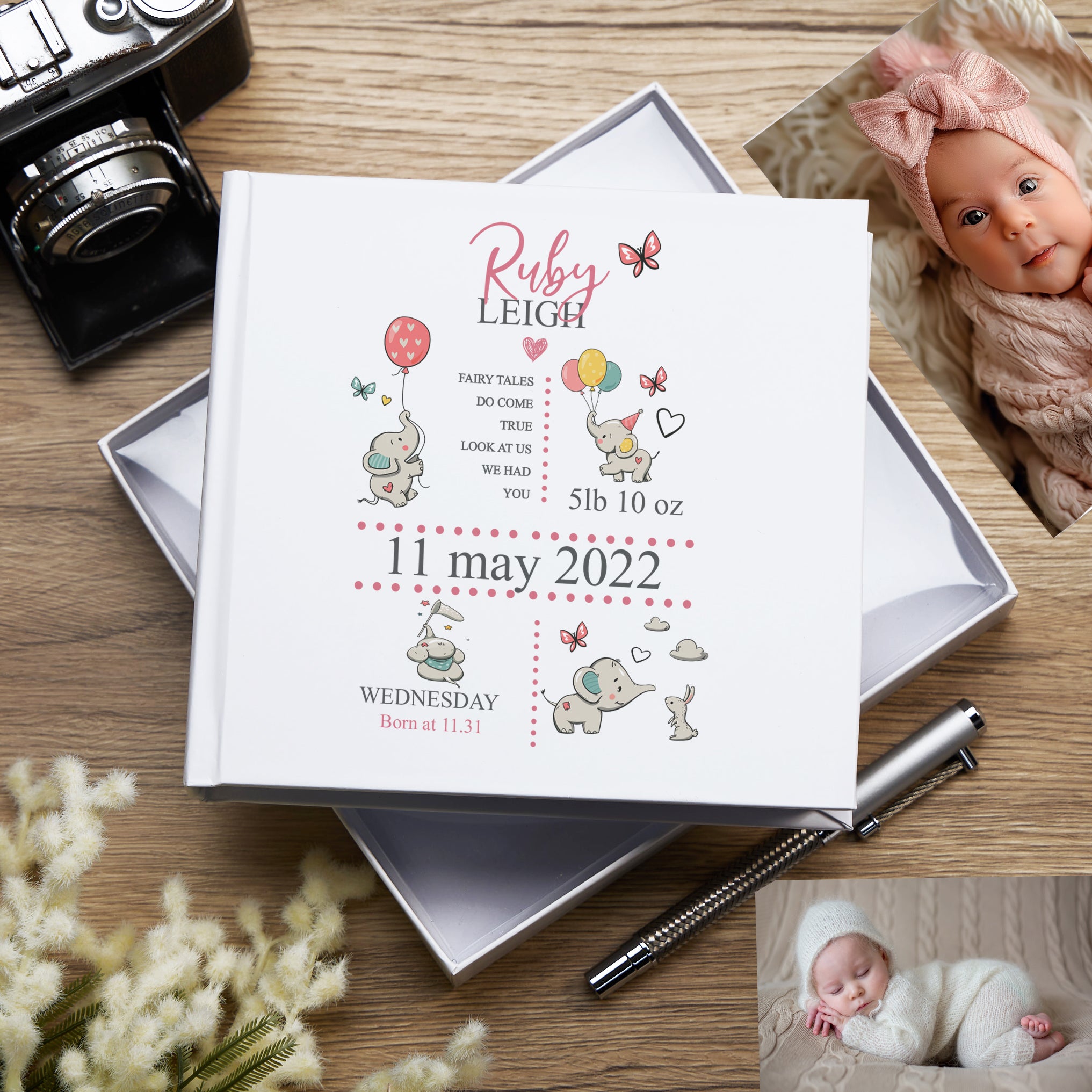 Personalised Baby Girl Elephants Design Photo Album Personalised baby gifts ukgiftstoreonline