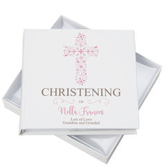 Personalised Christening Pink Ornate Cross Design Photo Album