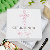 Personalised Christening Pink Ornate Cross Design Photo Album