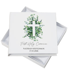 Personalised First Holy Communion Photo Album Gift With Cross and Eucalyptus