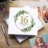 Personalised 16th Birthday Gift for her Photo Album Gold Wreath Design