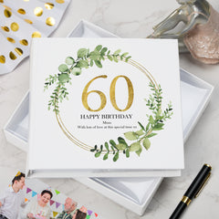 Personalised 60th Birthday Gift for her Photo Album Gold Wreath Design