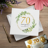 Personalised 70th Birthday Gift for her Photo Album Gold Wreath Design