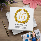 Personalised 16th Birthday Gift for Him Photo Album Gold Wreath Design