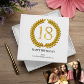 Personalised 18th Birthday Gift for Him Photo Album Gold Wreath Design
