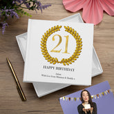 Personalised 21st Birthday Gift for Him Photo Album Gold Wreath Design