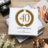Personalised 40th Birthday Gift for Him Photo Album Gold Wreath Design