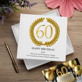 Personalised 60th Birthday Gift for Him Photo Album Gold Wreath Design