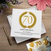 Personalised 70th Birthday Gift for Him Photo Album Gold Wreath Design
