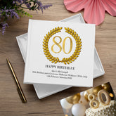 Personalised 80th Birthday Gift for Him Photo Album Gold Wreath Design