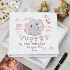 ukgiftstoreonline Personalised Baby Girl Photo album with elephant Design