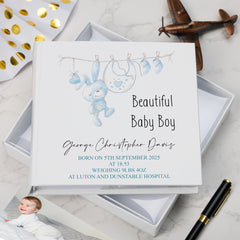 Personalised Baby Boy Photo Album Keepsake With Cute Rabbit