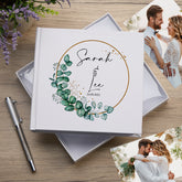 Personalised Wedding Photo album Gift With Eucalyptus Wreath
