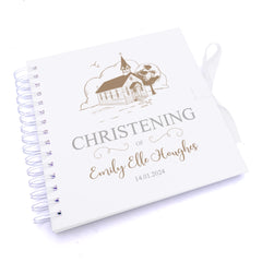 Personalised Christening Guest Book, Photo Album Featuring Sketch Church