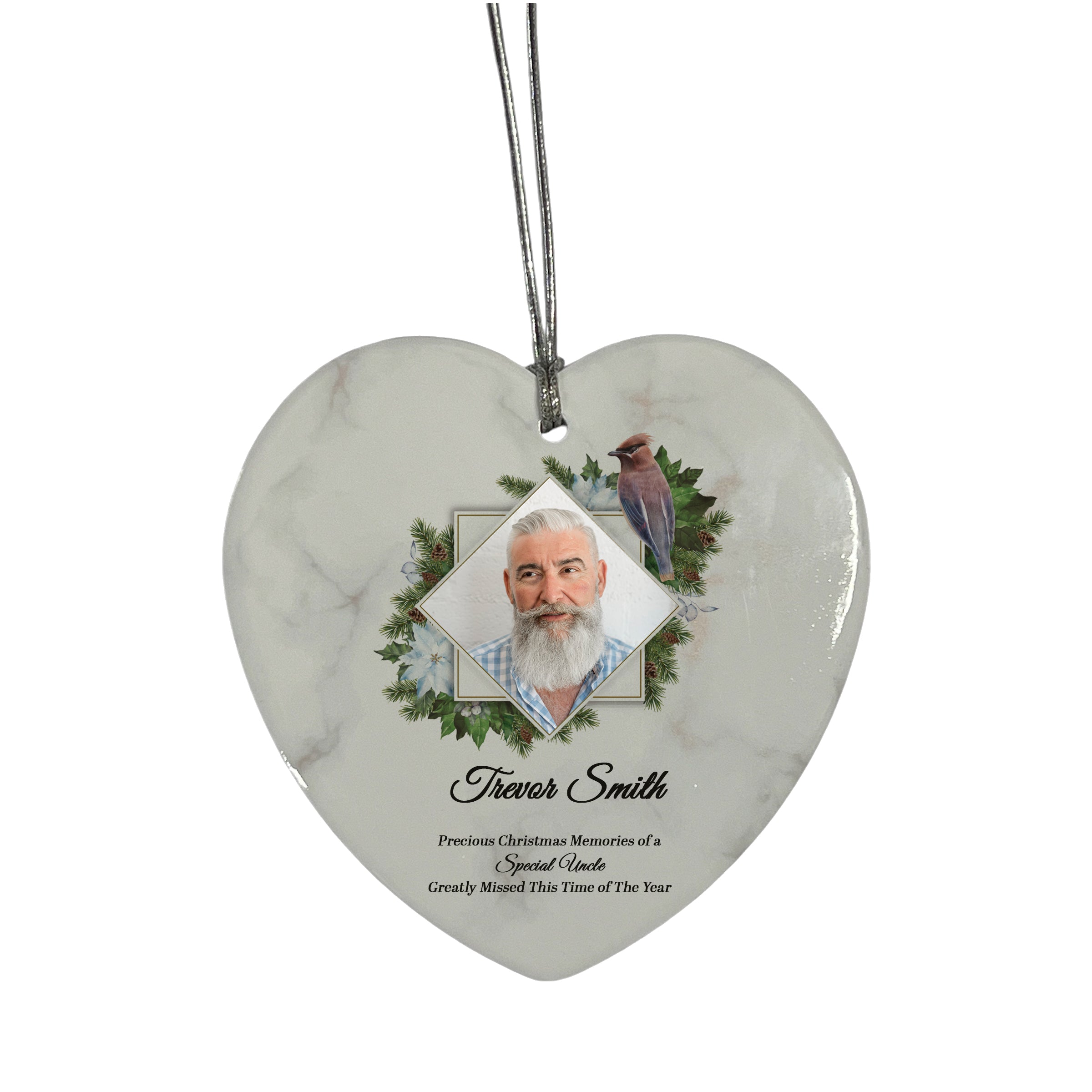 Large Hanging Ceramic Heart Christmas Memorial Decoration-Uncle Personalised Heart Gifts ukgiftstoreonline
