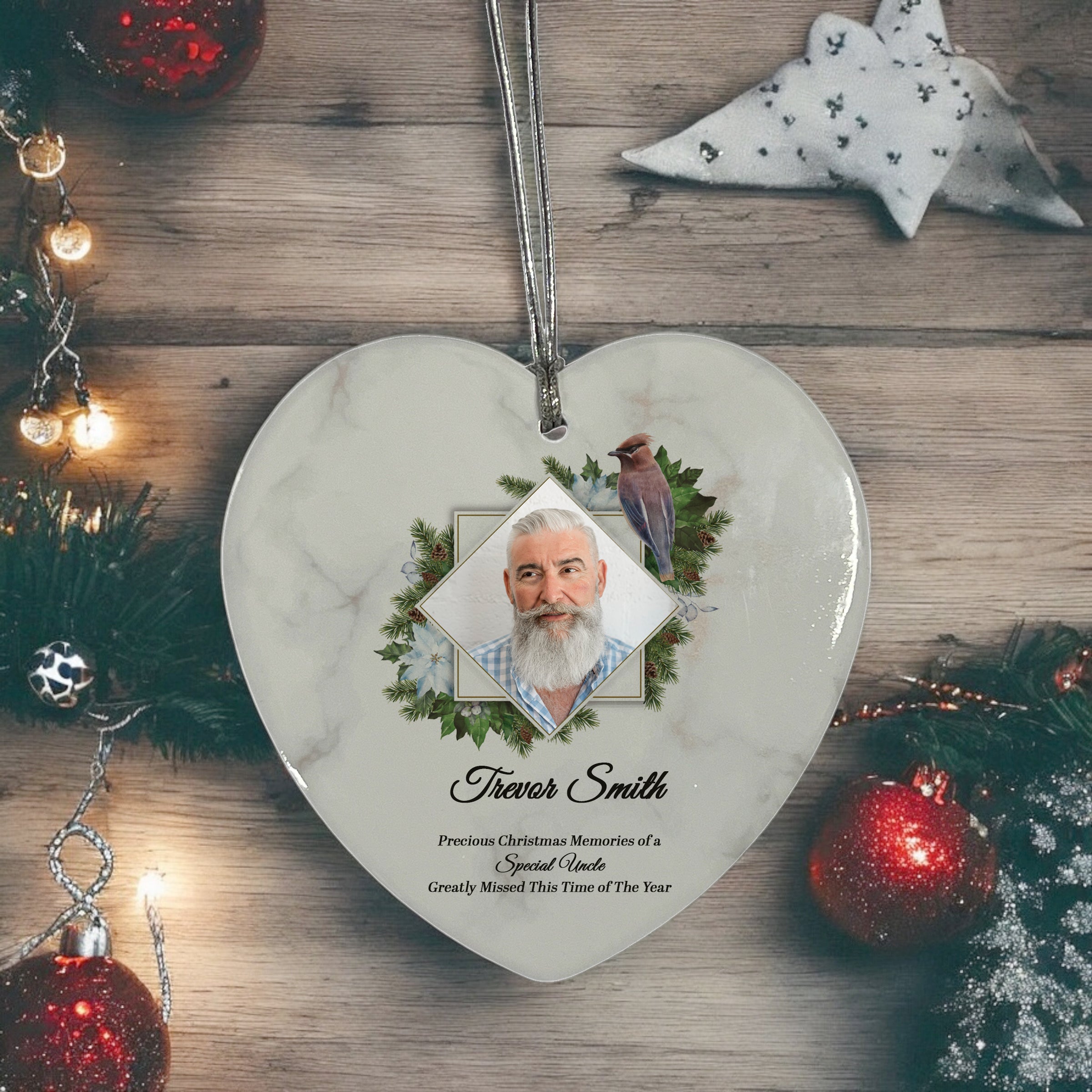 Large Hanging Ceramic Heart Christmas Memorial Decoration-Uncle Personalised Heart Gifts ukgiftstoreonline