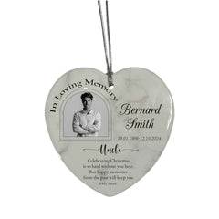In Loving Memory At Christmas Hanging Ceramic Heart Decoration-Uncle Personalised Heart Gifts ukgiftstoreonline