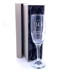 Personalised Any Age Birthday Champagne Flute Glass In Silk Lined Gift Box