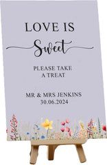 Personalised Wedding Love is Sweet Take a Treat Favours, Customised Table Sign