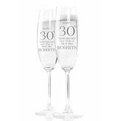 Personalised Engraved 30th Wedding Anniversary Champagne Glass Set Gift