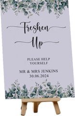 Personalised Freshen Up Wedding Eucalyptus Table Sign