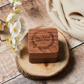 Personalised Square Wedding Ring Box Holder for 2 Rings With Wreath