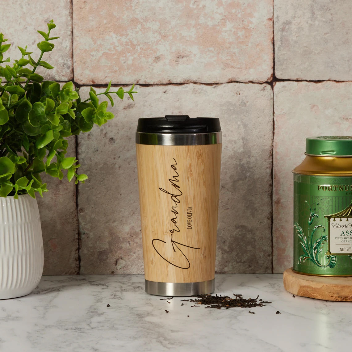 Personalised Bamboo Insulated Grandma Travel Mug Gift Personalised Mugs ukgiftstoreonline