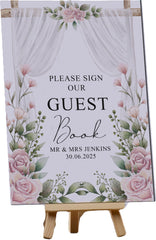 Wedding Guest Book Sign Personalised With Flowers