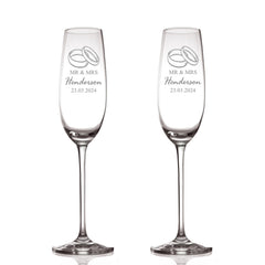 Personalised Engraved Wedding Champagne Glasses Set With Ring Emblem Personalised Champagne Glasses ukgiftstoreonline