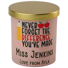 Beautiful Pink Teacher Candle Jar Gift Never Forget The Difference