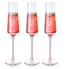 Wedding Favour Gift Bridesmaid Maid Honour Rainbow Colourful Iridescent Champagne Flute Prosecco Glasses