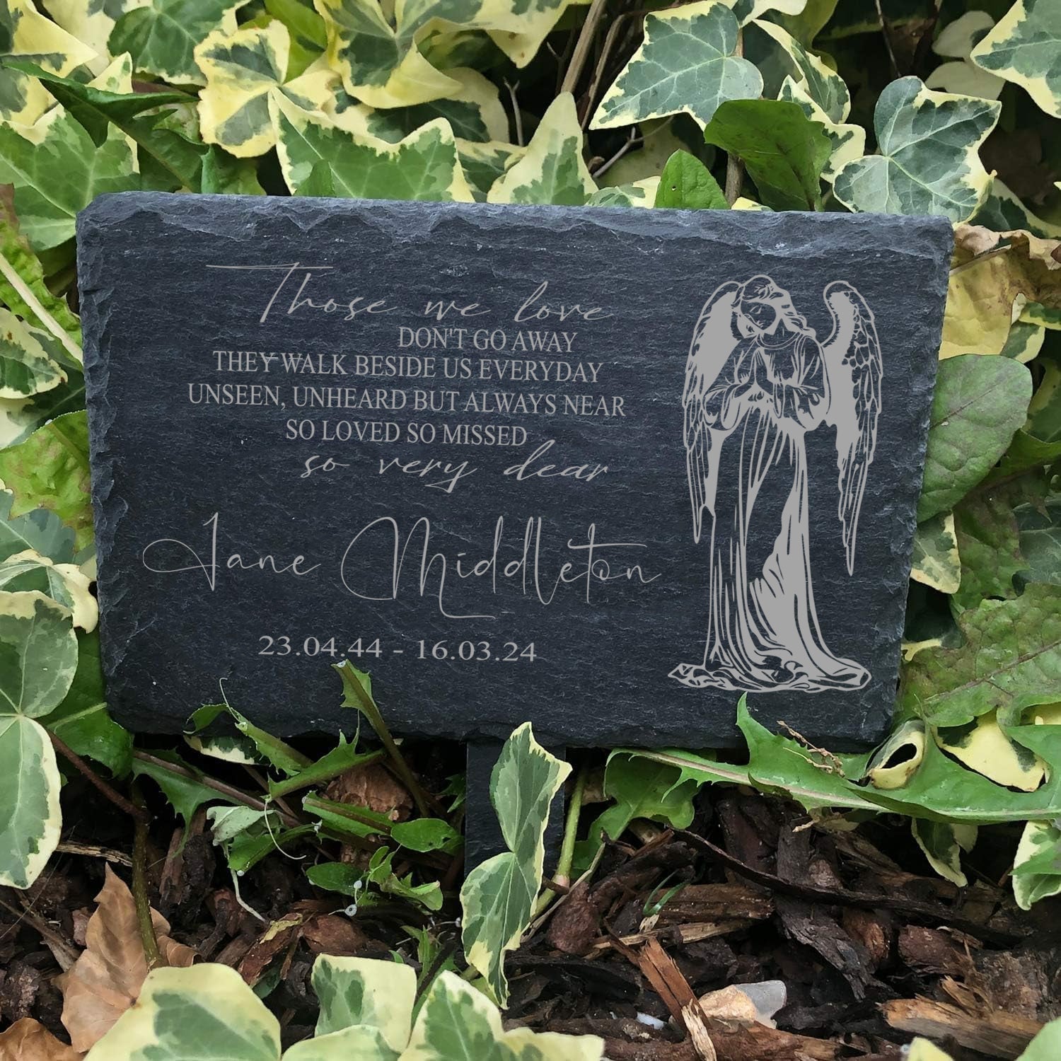 Memorial Plaque - Personalised Engraved Grave Stone Slate Marker With Angel Personalised Garden Stone Slate ukgiftstoreonline