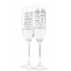 Personalised Engraved 25th Wedding Anniversary Champagne Glass Set Gift