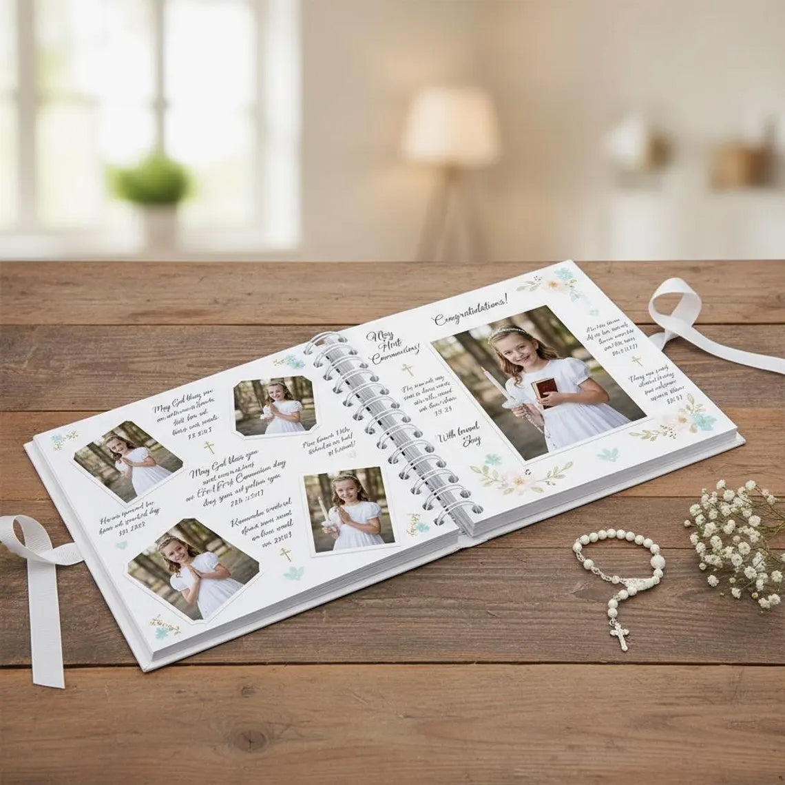 Personalised Communion Guest Book, Photo Album Featuring Sketch Church ukgiftstoreonline