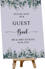 Wedding Guest Book Sign customised With Eucalyptus Leaves