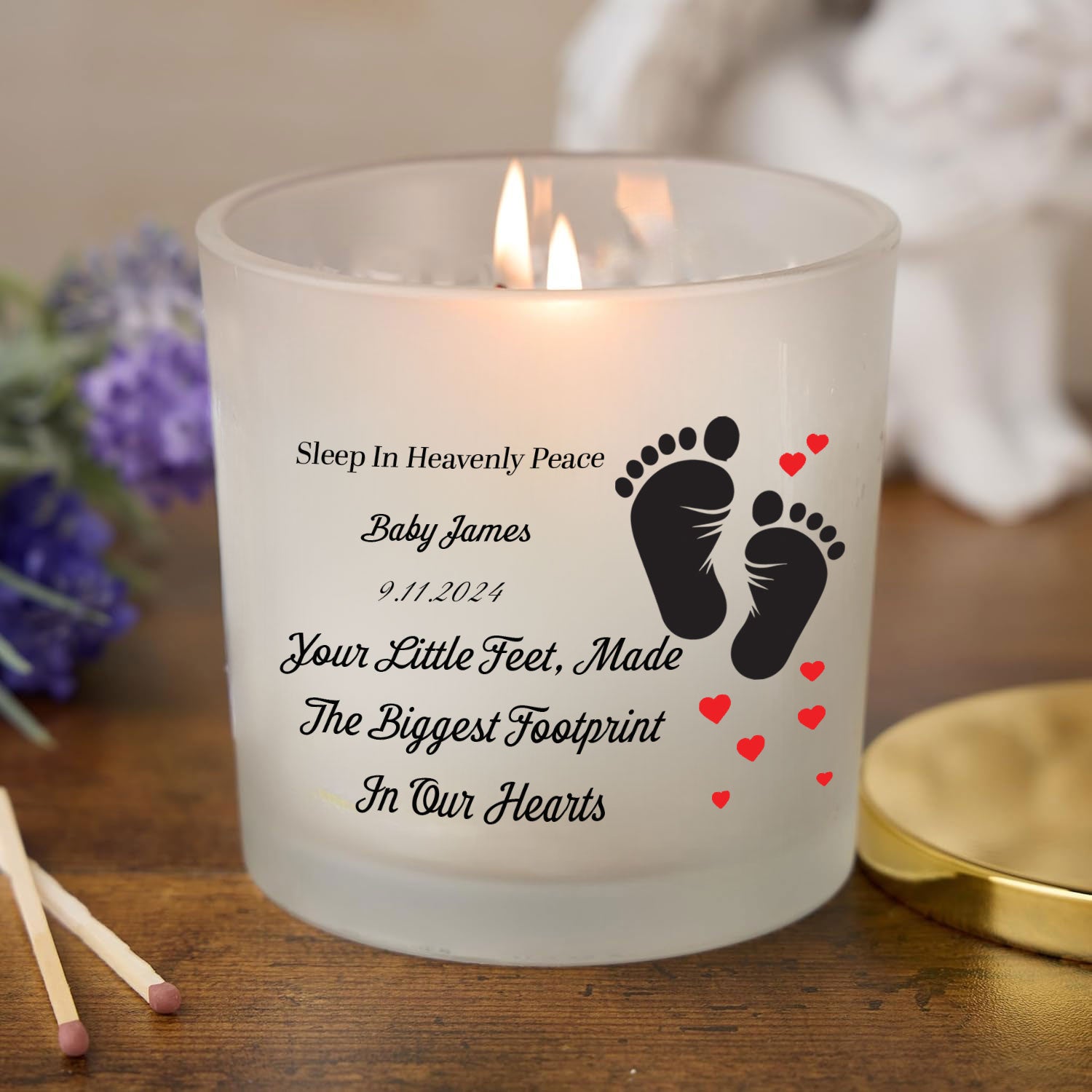Personalised Condolence Sympathy Candle gift Baby Loss With Footprint personalised Candle Lights ukgiftstoreonline