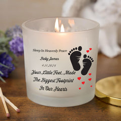 Personalised Condolence Sympathy Candle gift Baby Loss With Footprint personalised Candle Lights ukgiftstoreonline