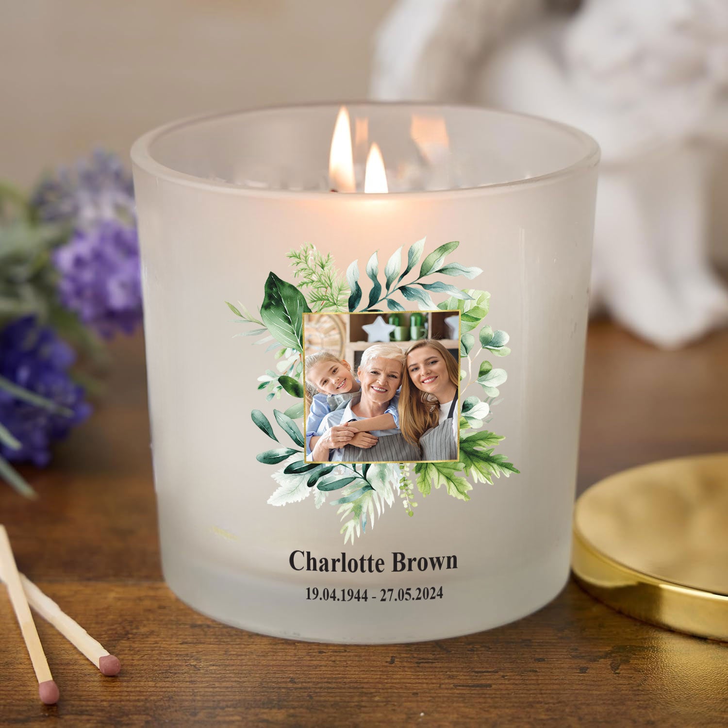 Personalised Condolence Sympathy gift Remembrance Candle With Photo And Leaf Frame personalised Candle Lights ukgiftstoreonline