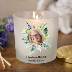 Personalised Condolence Sympathy gift Remembrance Candle With Photo And Floral Frame personalised Candle Lights ukgiftstoreonline