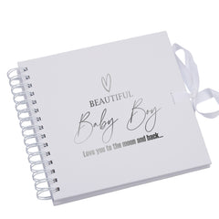 Beautiful Baby Boy White Scrapbook, Guest Book Or Photo Album with Silver Script