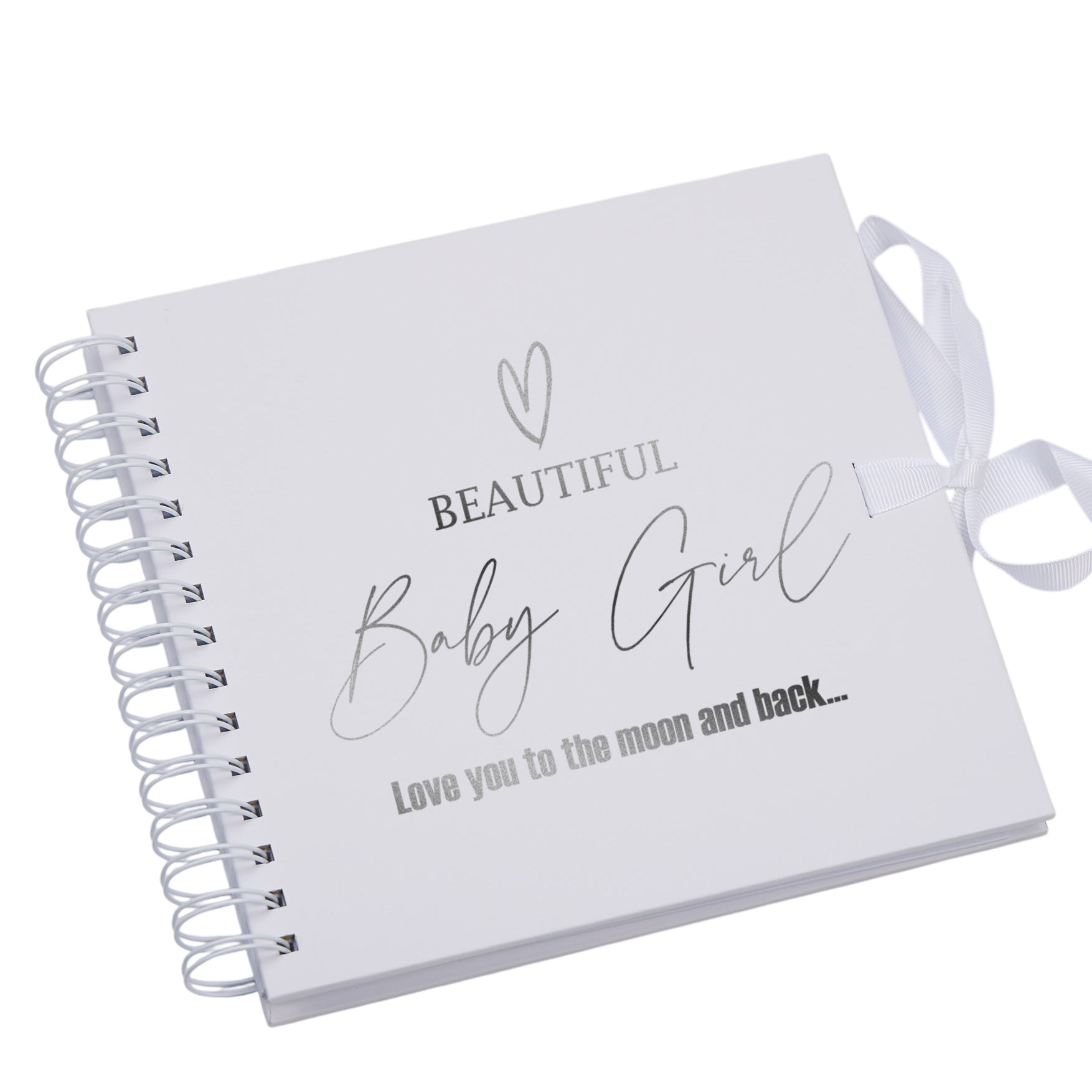 Beautiful Baby Girl White Scrapbook, Guest Book Or Photo Album with Silver Script Baby Girl Photo Album ukgiftstoreonline