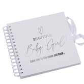 Beautiful Baby Girl White Scrapbook, Guest Book Or Photo Album with Silver Script