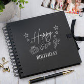 60th Birthday Present Black Scrapbook, Guest Book, Photo Album Silver Script