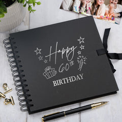60th Birthday Present Black Scrapbook, Guest Book, Photo Album Silver Script
